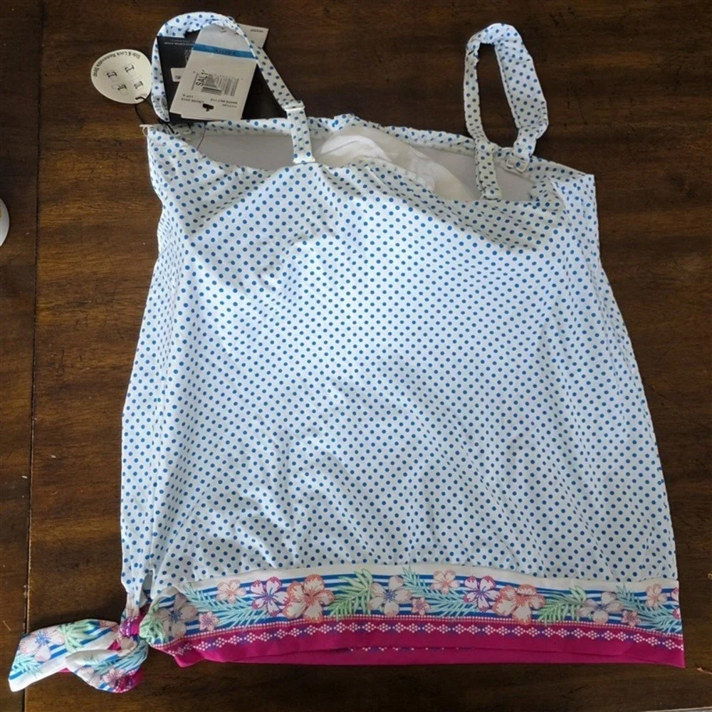 NWT Coco Reef 36DD Playa Dot Grace Blouson White Blue Tankini Swim Top 130383 - Picture 2 of 6